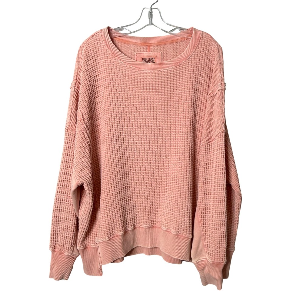 American Eagle Sweatshirt Womens Small S Pink Seriously Lived In Waffle Thermal
